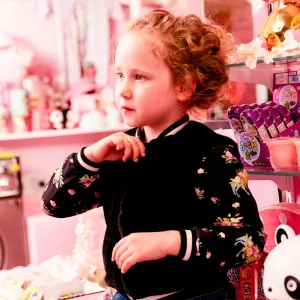 Bomber Jacket With Unicorn Print Sleeve