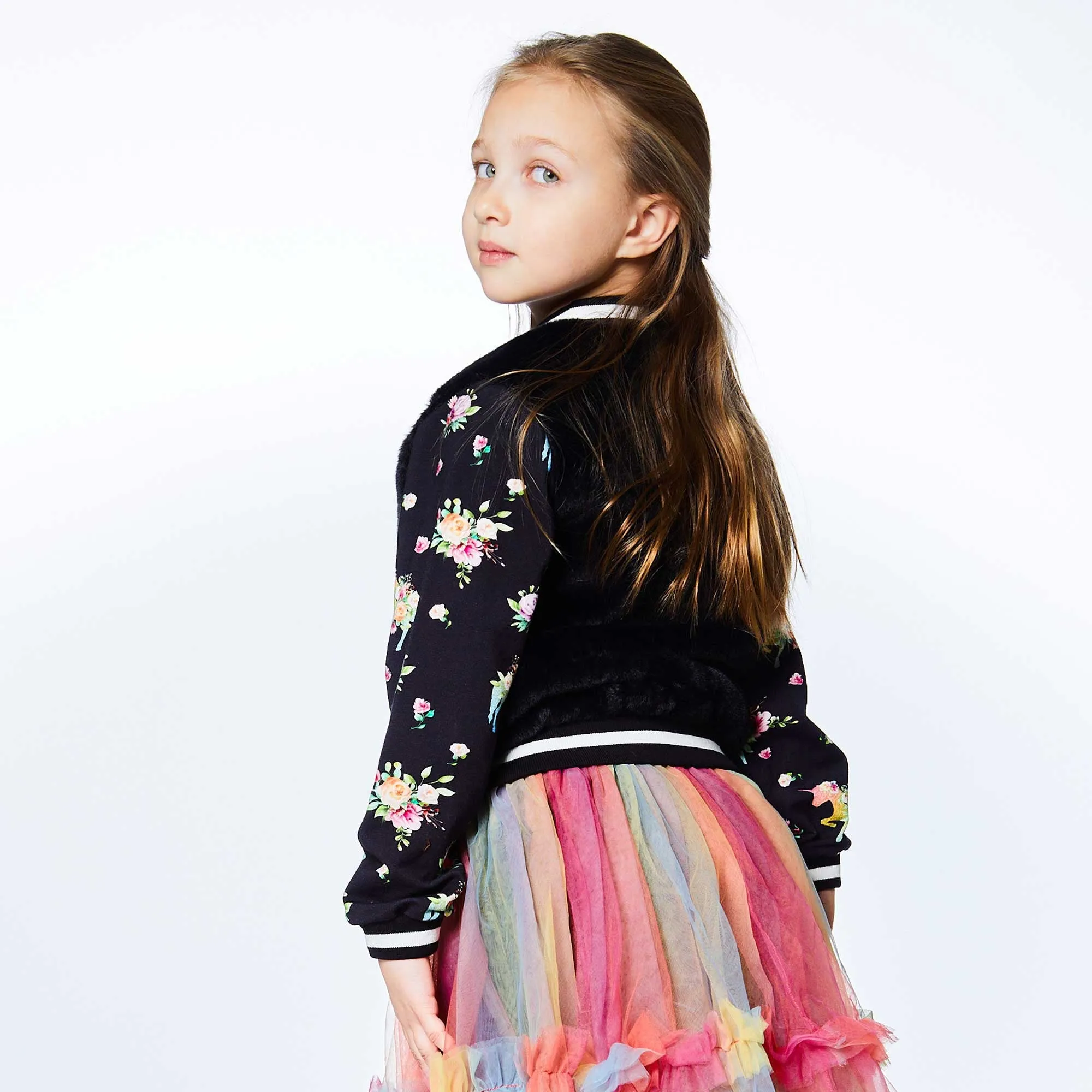 Bomber Jacket With Unicorn Print Sleeve