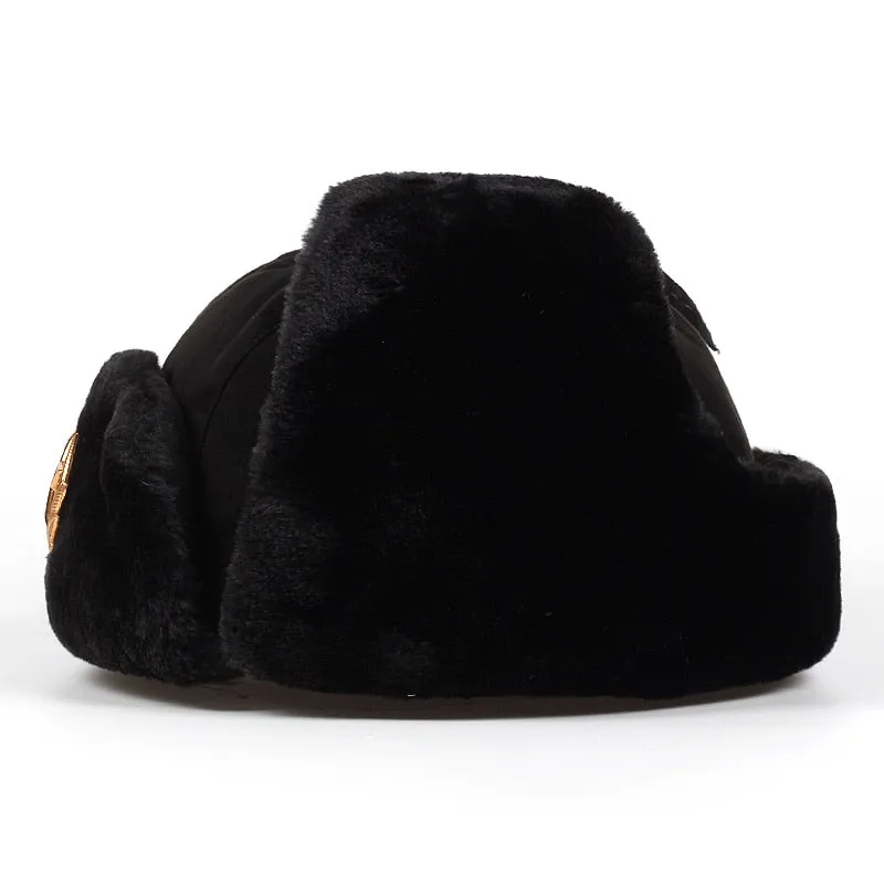 Bonnet chapeau / Armée soviétique Badge militaire Russie / Bomber Chapeaux Pilote Trappeur Aviator Cap Hiver Faux Lapin Fourrure / Casquettes de Neige
