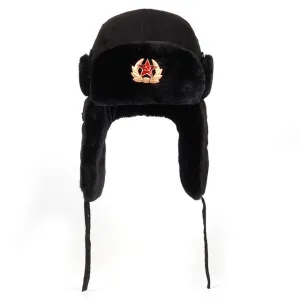 Bonnet chapeau / Armée soviétique Badge militaire Russie / Bomber Chapeaux Pilote Trappeur Aviator Cap Hiver Faux Lapin Fourrure / Casquettes de Neige