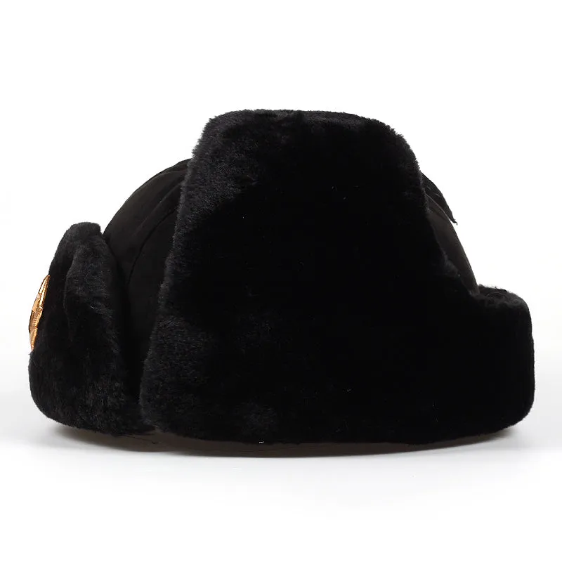 Bonnet chapeau / Armée soviétique Badge militaire Russie / Bomber Chapeaux Pilote Trappeur Aviator Cap Hiver Faux Lapin Fourrure / Casquettes de Neige