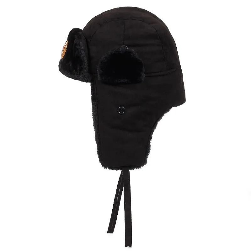 Bonnet chapeau / Armée soviétique Badge militaire Russie / Bomber Chapeaux Pilote Trappeur Aviator Cap Hiver Faux Lapin Fourrure / Casquettes de Neige