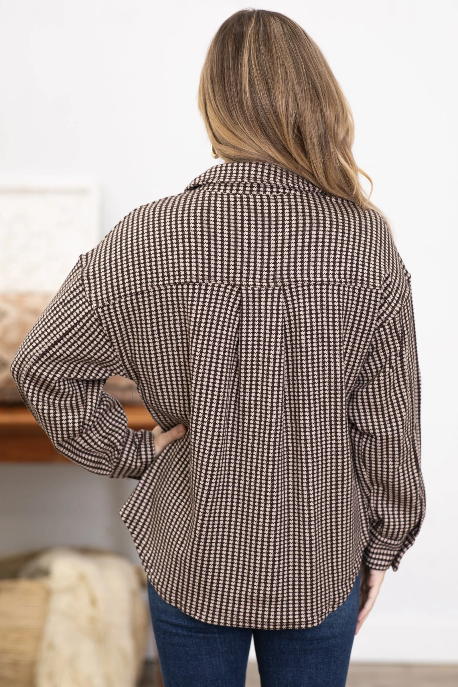 Brown and Tan Checkerboard Print Jacket