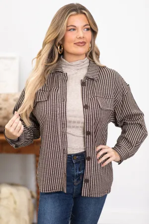 Brown and Tan Checkerboard Print Jacket