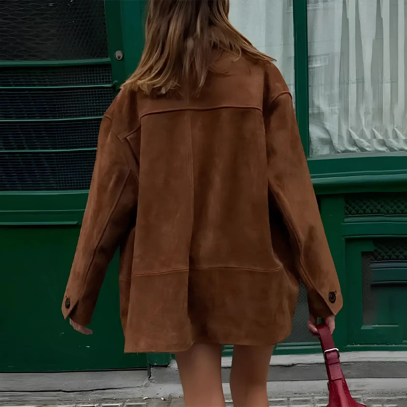 Brown Single Breasted Faux Leather Coat