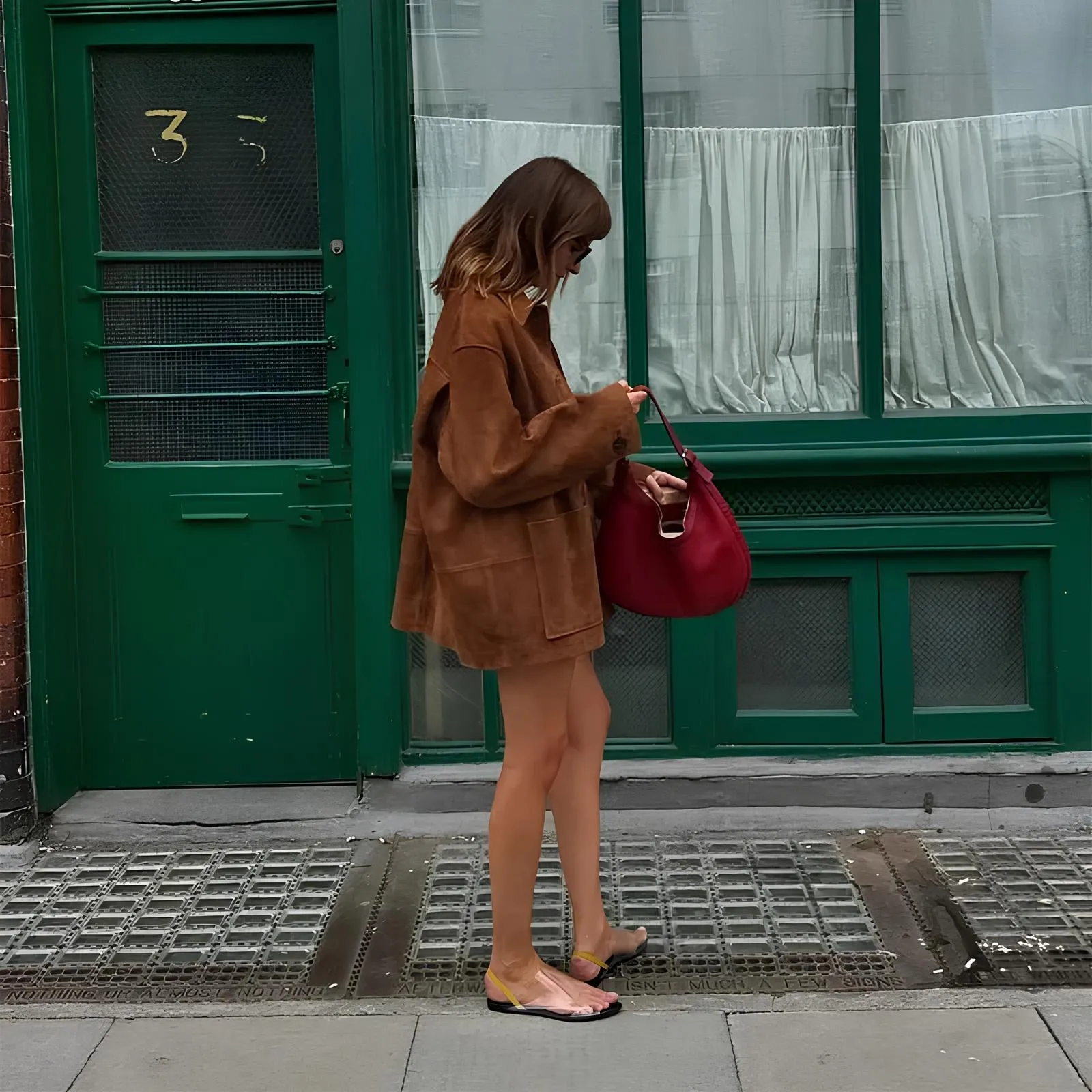 Brown Single Breasted Faux Leather Coat