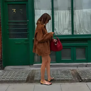 Brown Single Breasted Faux Leather Coat