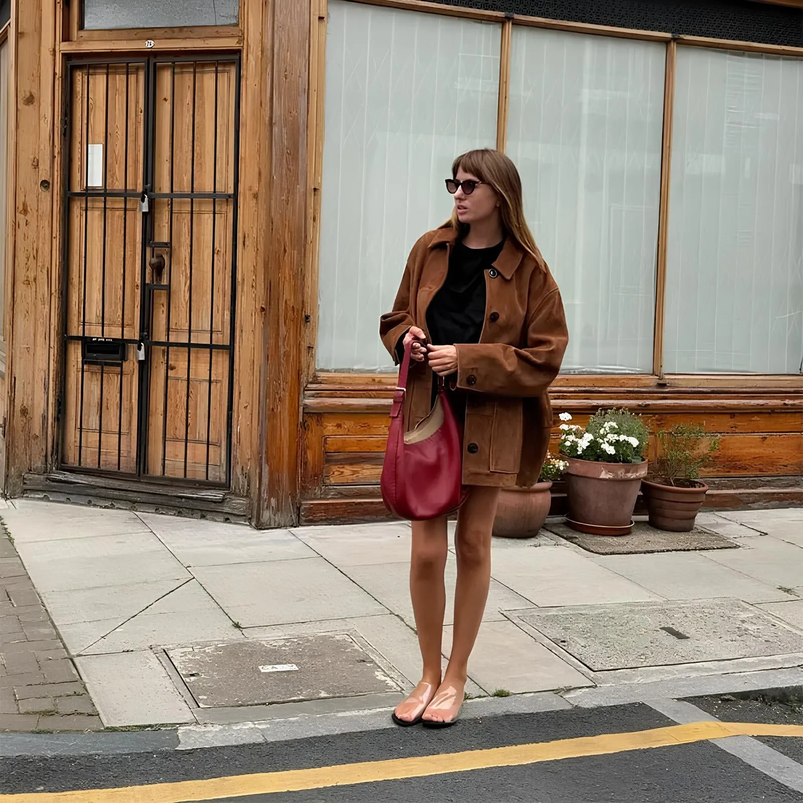 Brown Single Breasted Faux Leather Coat