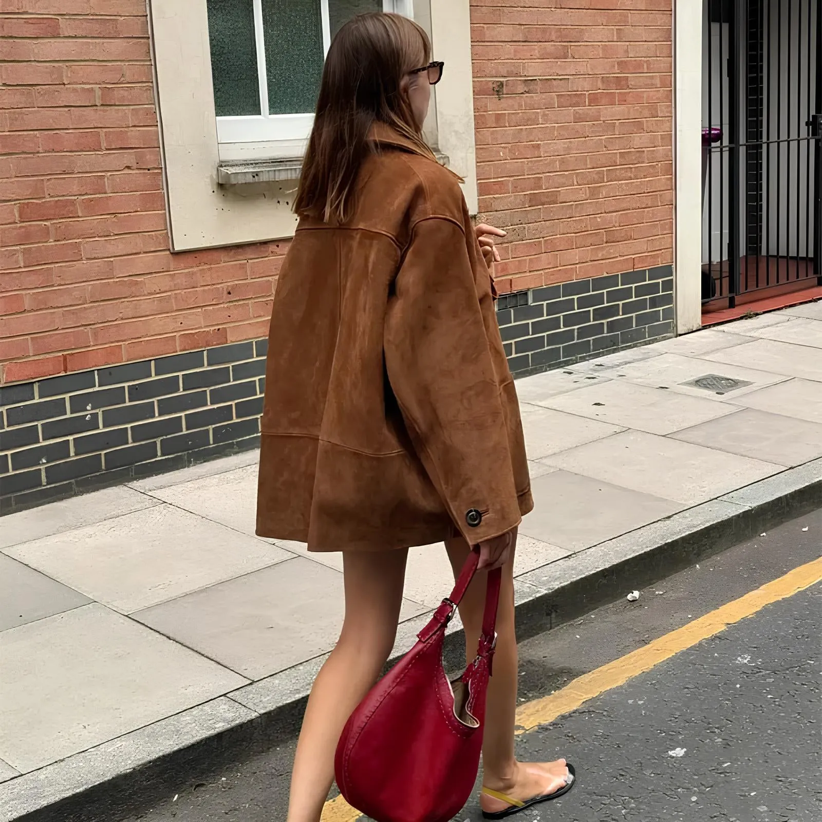 Brown Single Breasted Faux Leather Coat