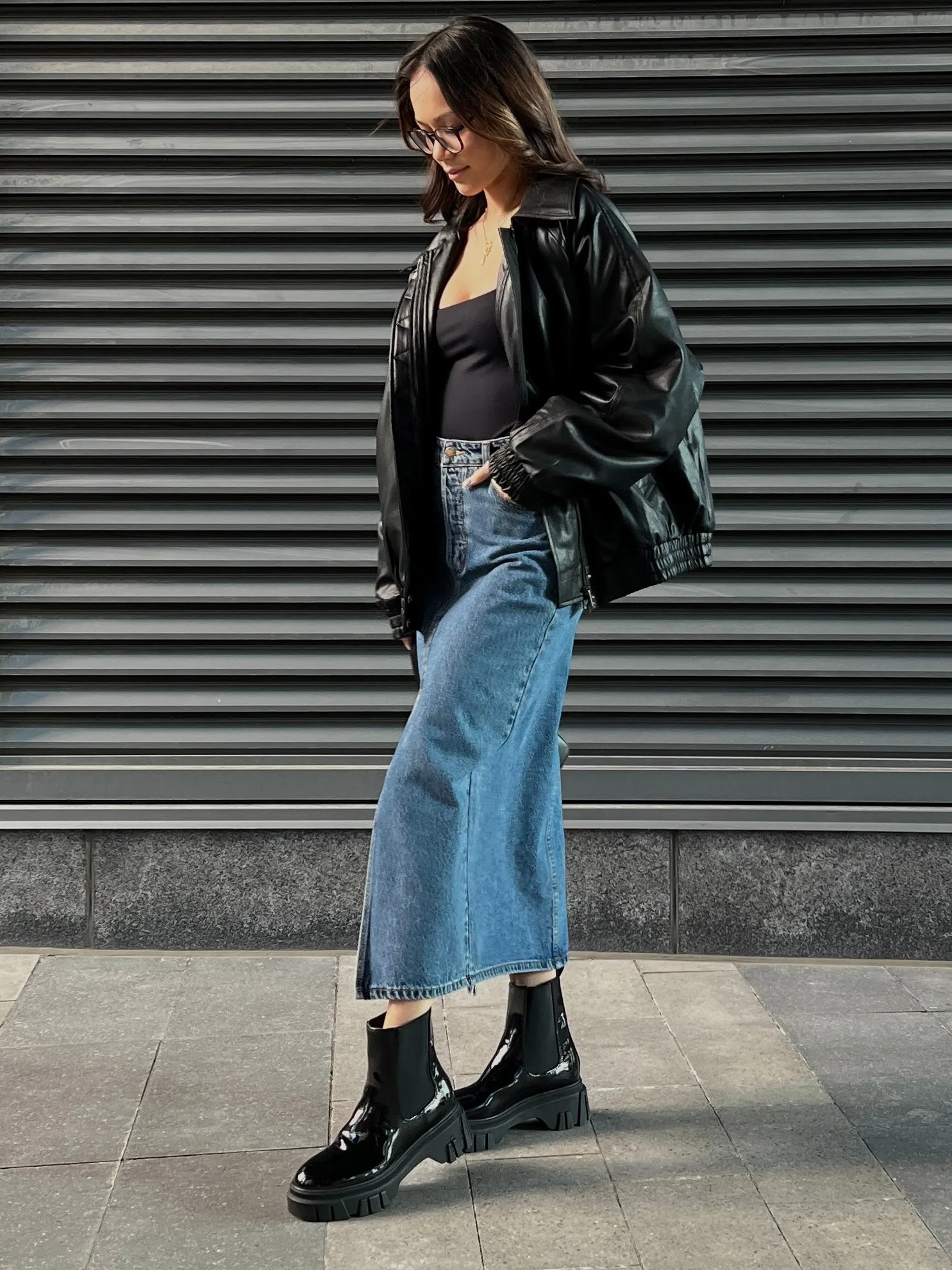 BRUNETTE THE LABEL Christine Oversized Vegan Leather Bomber Jacket