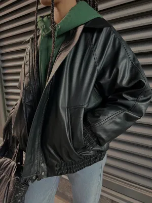 BRUNETTE THE LABEL Christine Oversized Vegan Leather Bomber Jacket