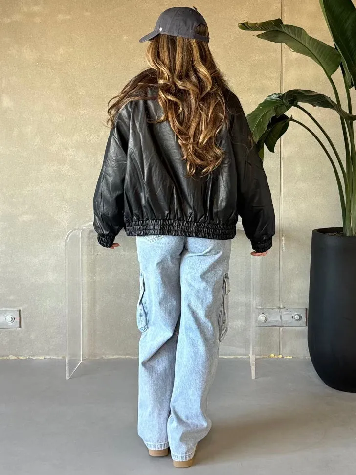 BRUNETTE THE LABEL Christine Oversized Vegan Leather Bomber Jacket