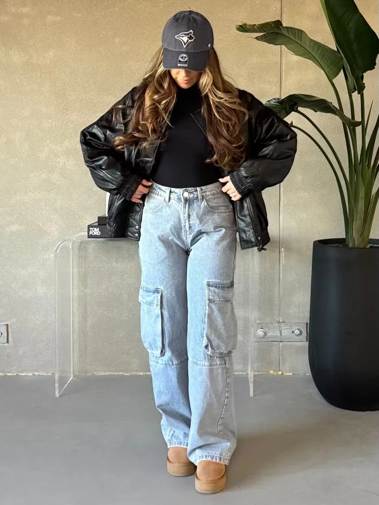 BRUNETTE THE LABEL Christine Oversized Vegan Leather Bomber Jacket