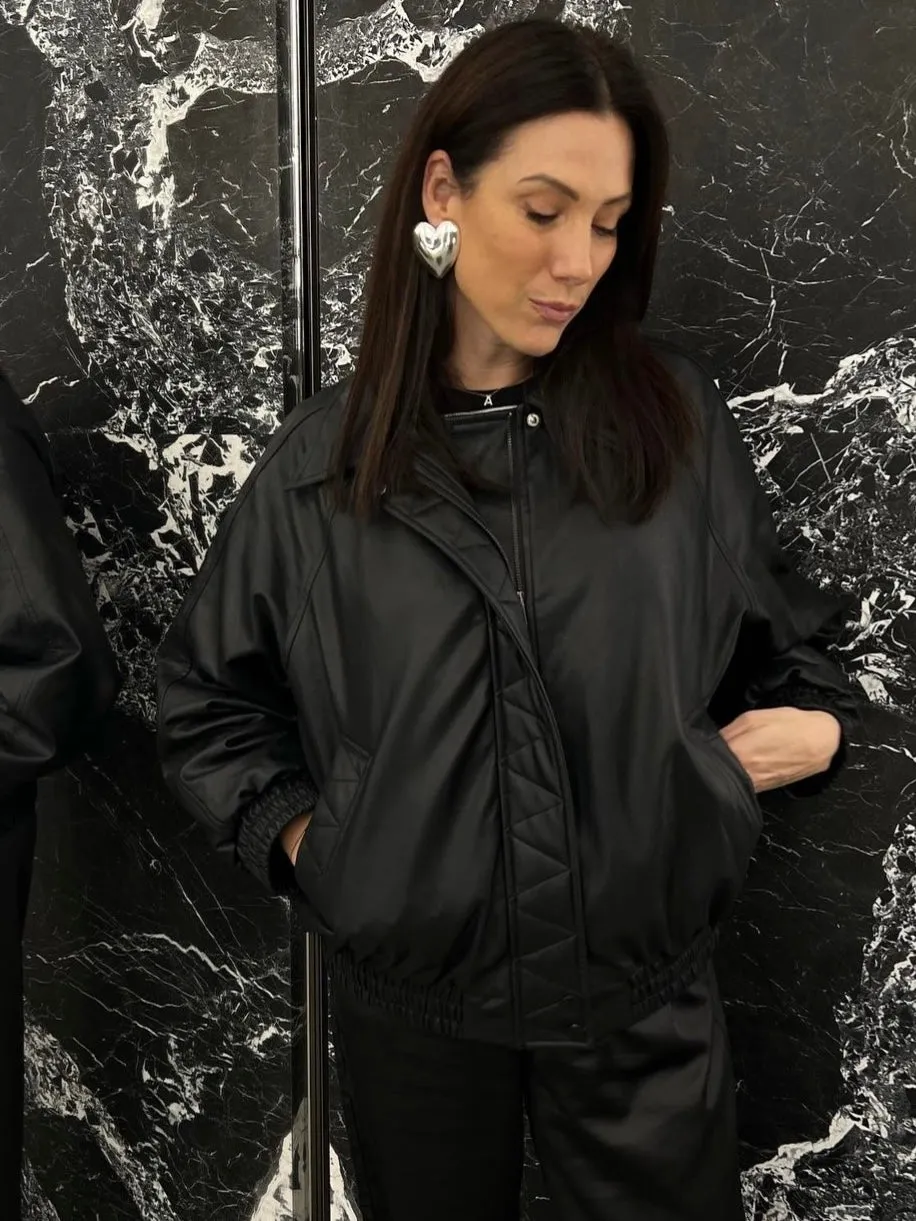 BRUNETTE THE LABEL Christine Oversized Vegan Leather Bomber Jacket