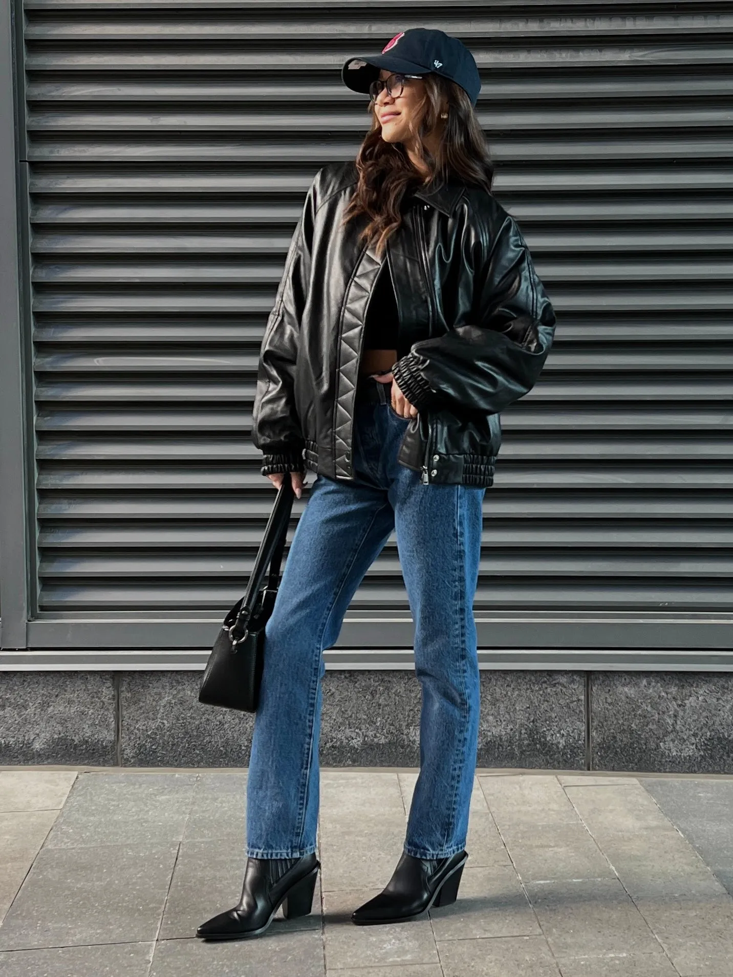BRUNETTE THE LABEL Christine Oversized Vegan Leather Bomber Jacket