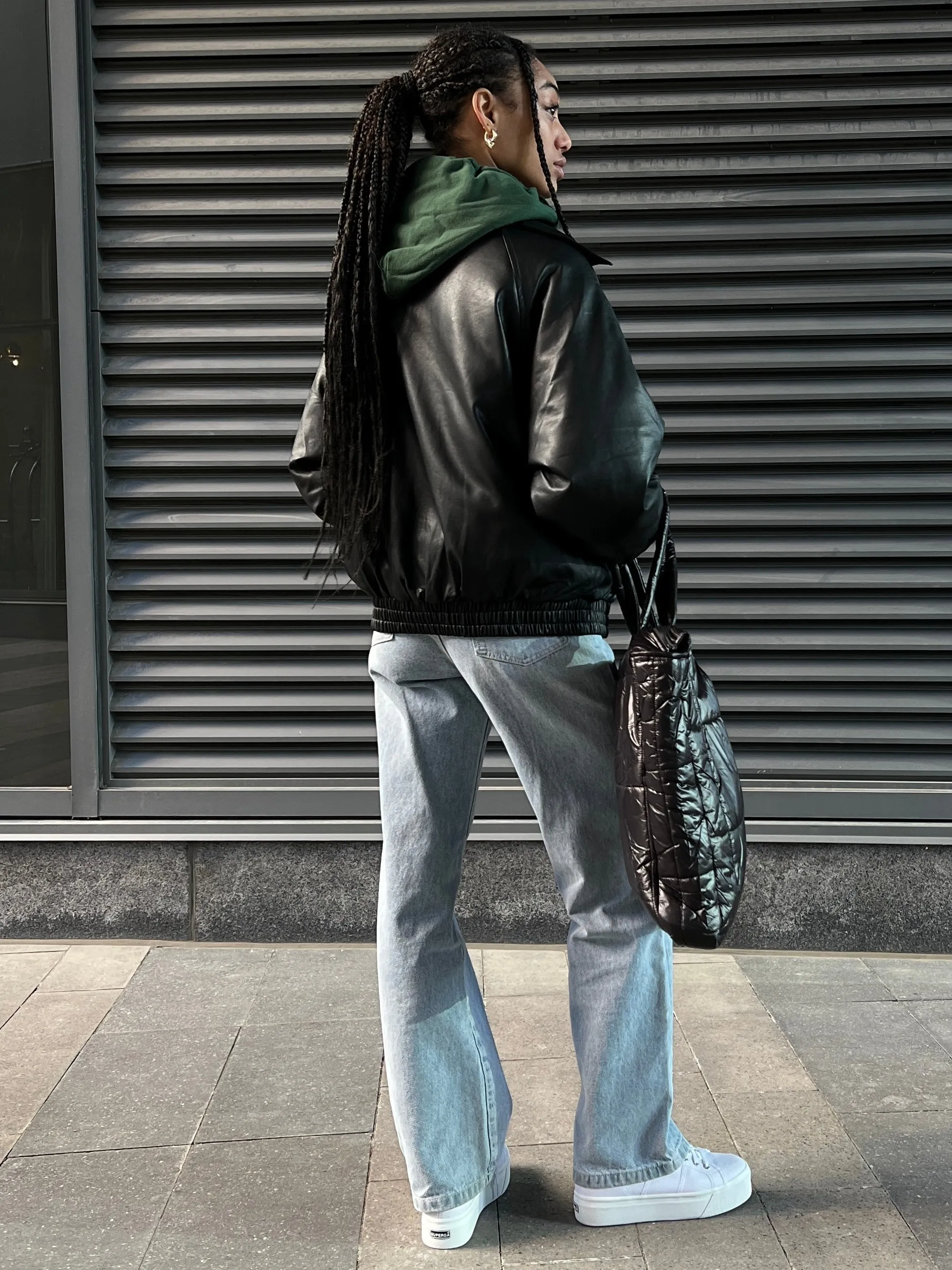 BRUNETTE THE LABEL Christine Oversized Vegan Leather Bomber Jacket