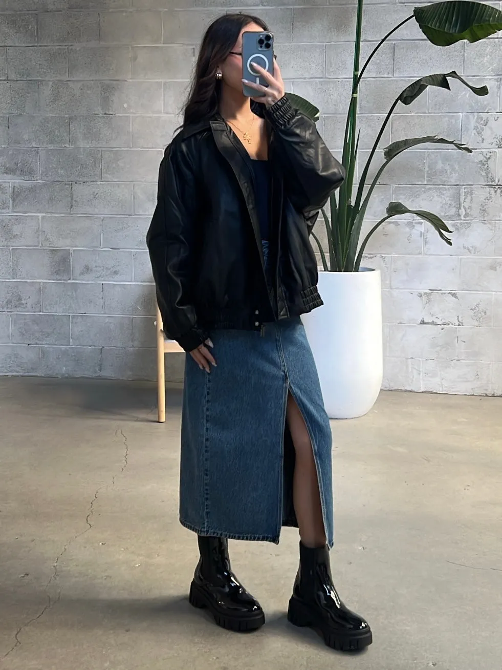 BRUNETTE THE LABEL Christine Oversized Vegan Leather Bomber Jacket