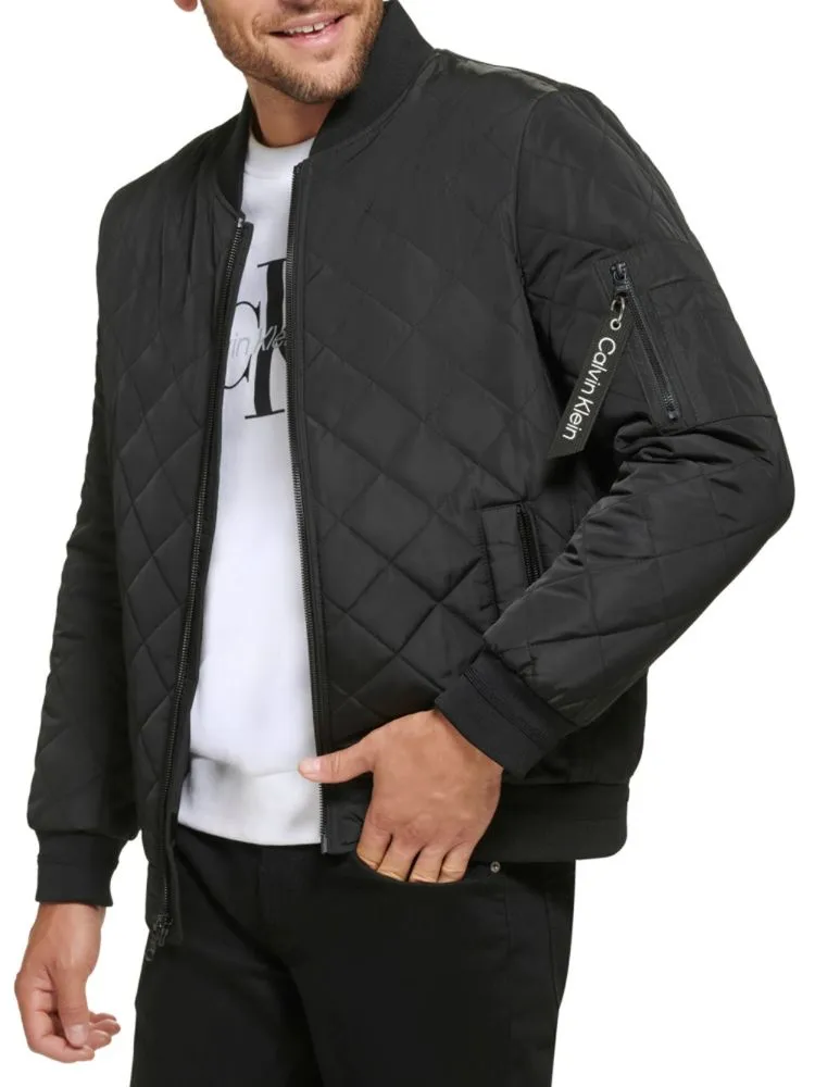 Calvin Klein Quilted Bomber Jacket in Black Camo