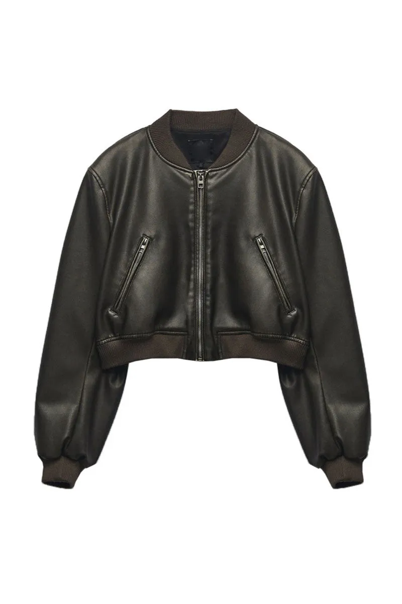 CG0319 Vegan Leather Bomber Jacket