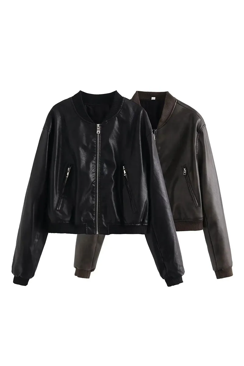 CG0319 Vegan Leather Bomber Jacket