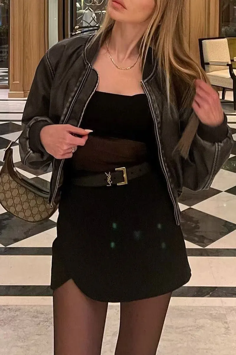 CG0319 Vegan Leather Bomber Jacket