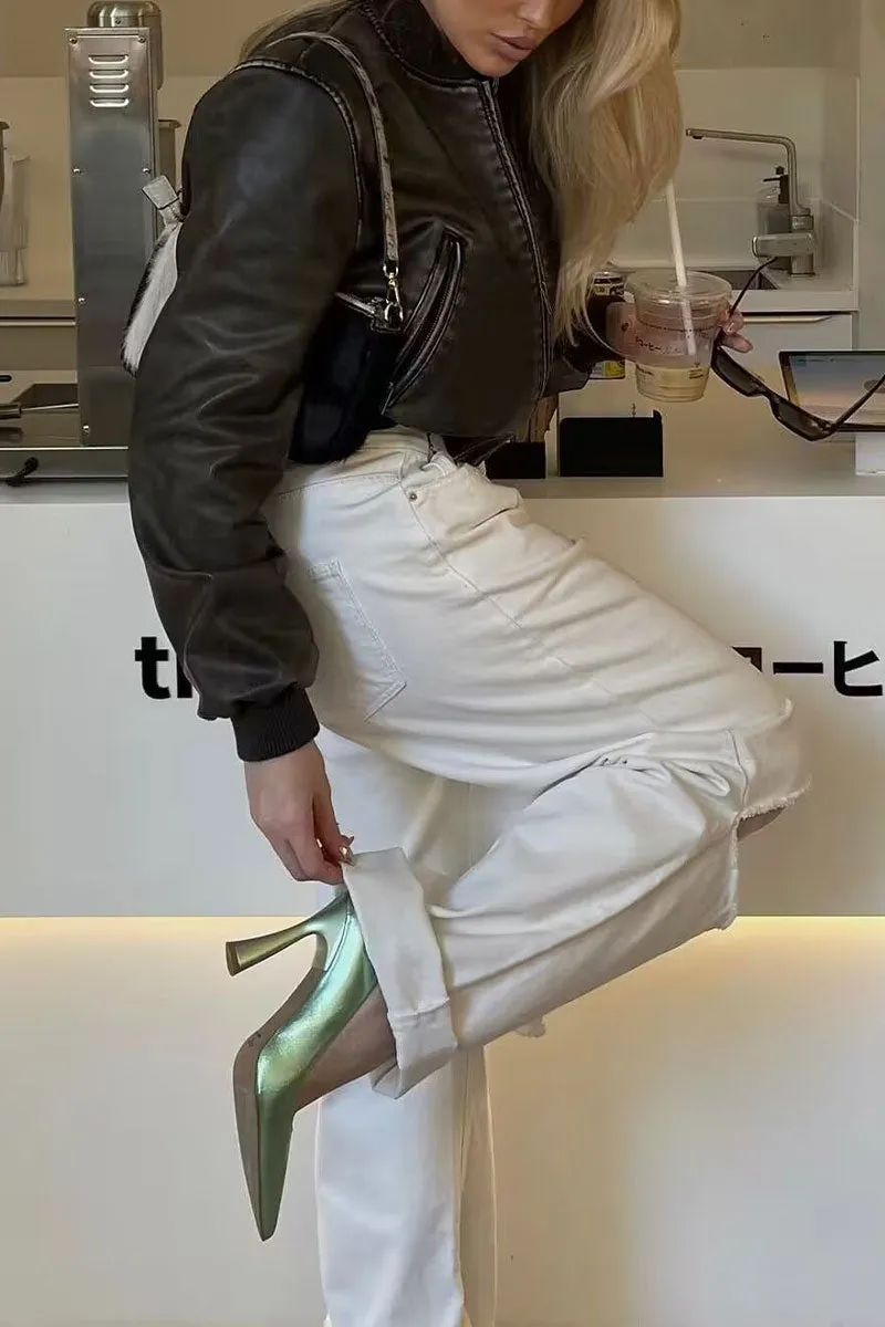 CG0319 Vegan Leather Bomber Jacket
