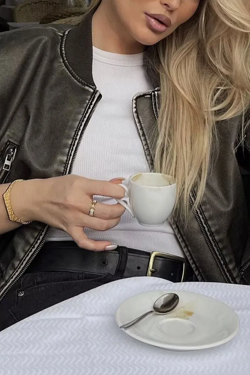 CG0319 Vegan Leather Bomber Jacket