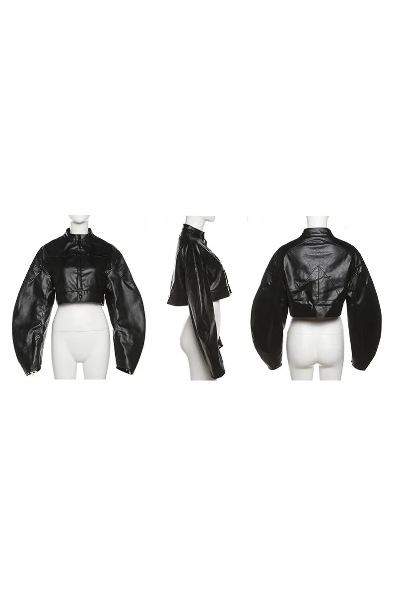 CH0586 Vegan Leather Crop Jacket
