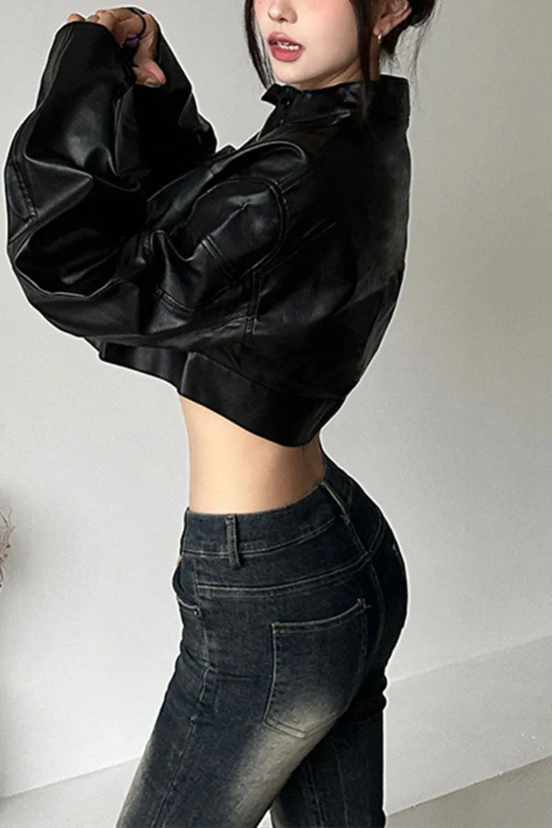 CH0586 Vegan Leather Crop Jacket