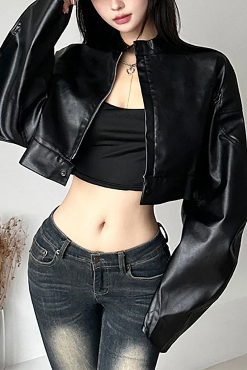 CH0586 Vegan Leather Crop Jacket
