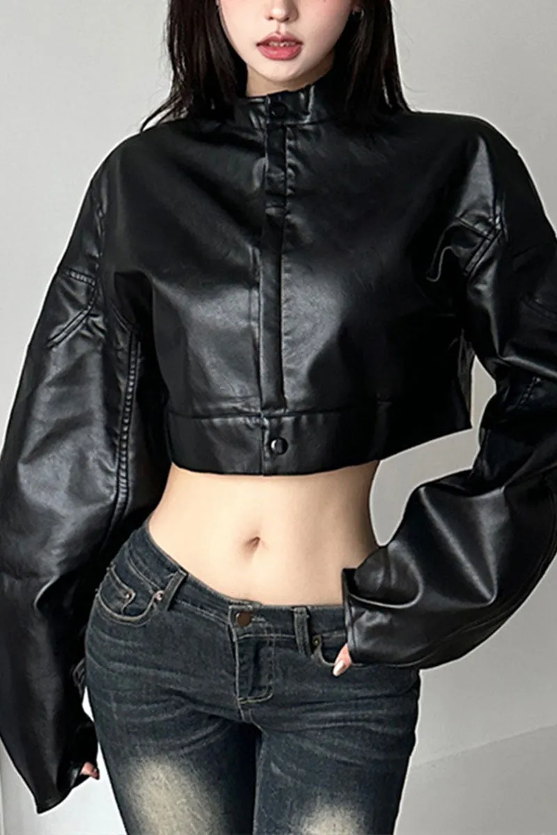 CH0586 Vegan Leather Crop Jacket