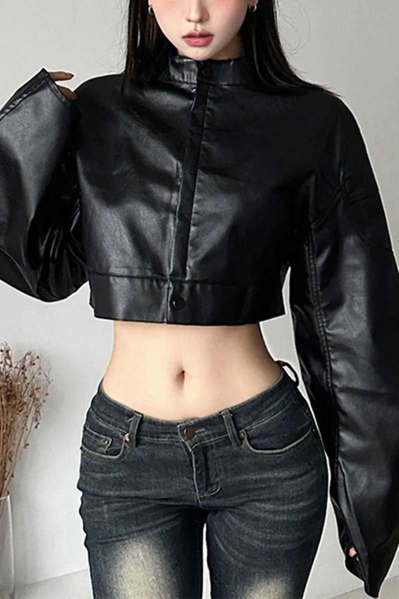 CH0586 Vegan Leather Crop Jacket