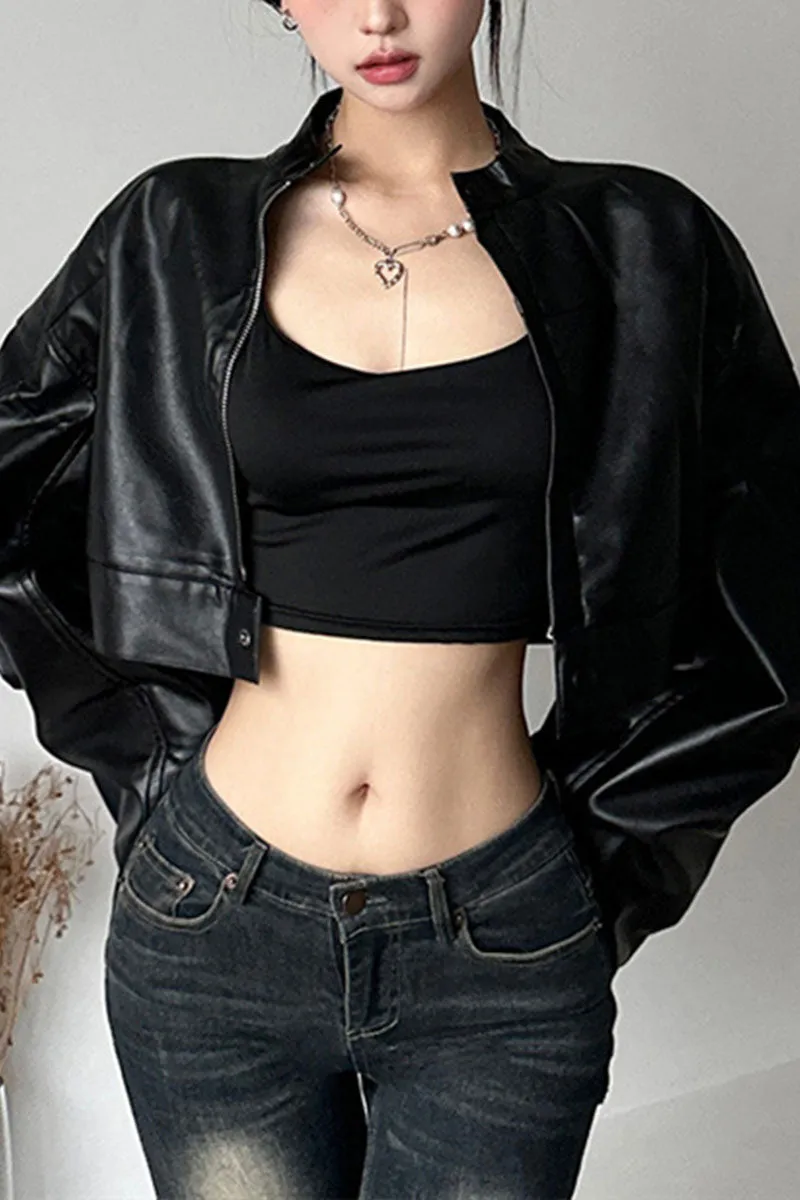 CH0586 Vegan Leather Crop Jacket