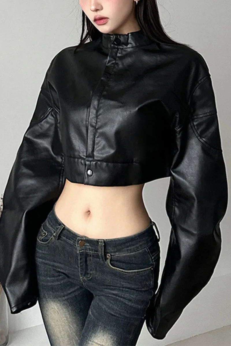CH0586 Vegan Leather Crop Jacket