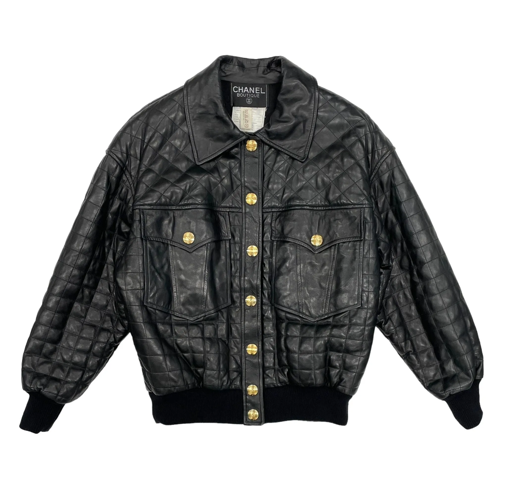 Chanel Black Leather Bomber Jacket