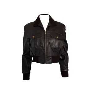 Chanel Brown Leather Bomber Jacket