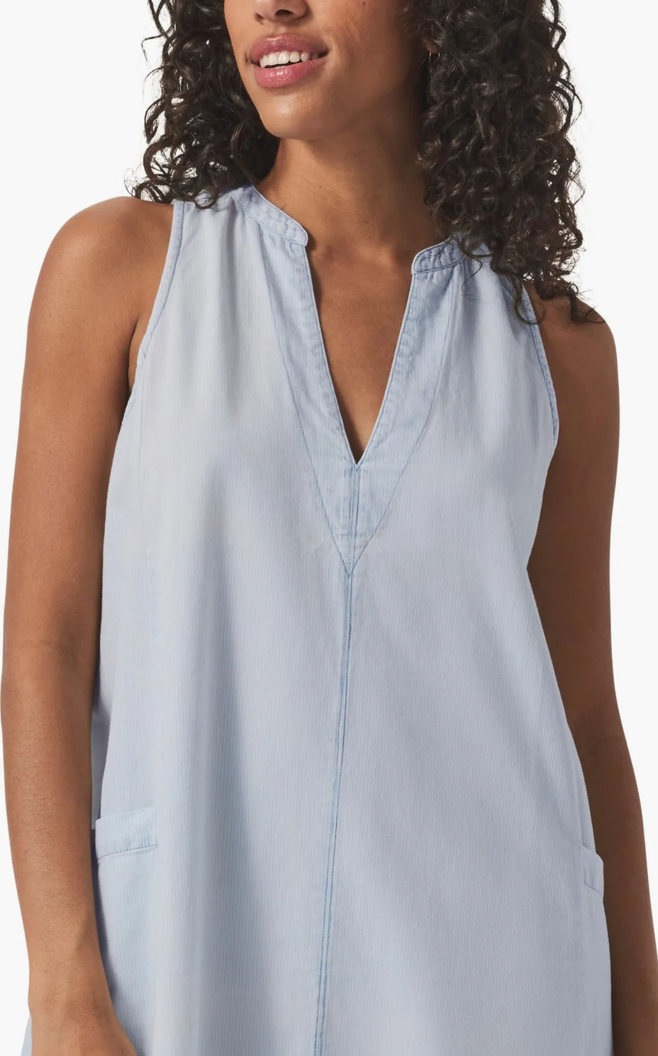 charity dress in indigo stripe