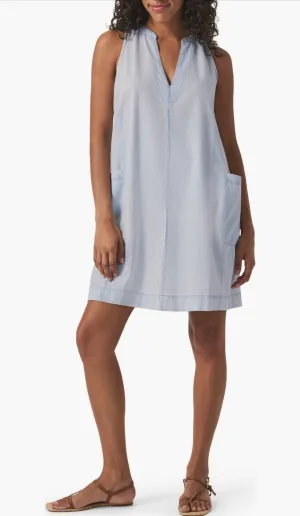 charity dress in indigo stripe