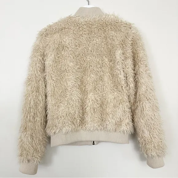 Chaser Faux Lamby Bomber Jacket in Cream