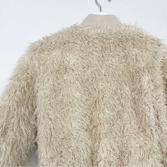 Chaser Faux Lamby Bomber Jacket in Cream