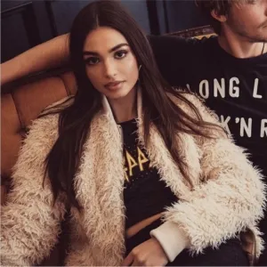 Chaser Faux Lamby Bomber Jacket in Cream