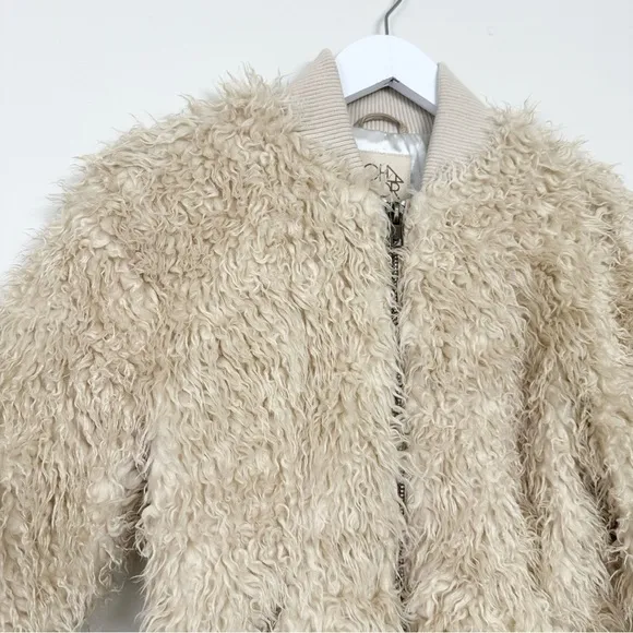 Chaser Faux Lamby Bomber Jacket in Cream