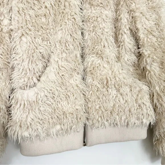 Chaser Faux Lamby Bomber Jacket in Cream