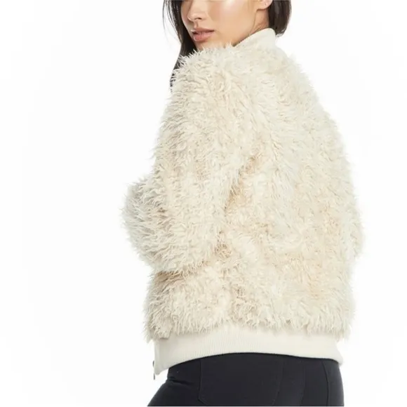 Chaser Faux Lamby Bomber Jacket in Cream