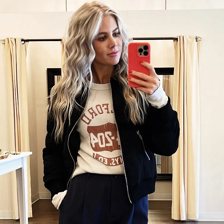 CHASER Quilted Crop Bomber Jacket
