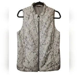 Chico's Women's Gray White Silky Paisley Lightweight Puffer Vest Size 0