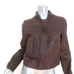 Chloe Leather Bomber Jacket Dark Brown Size 42