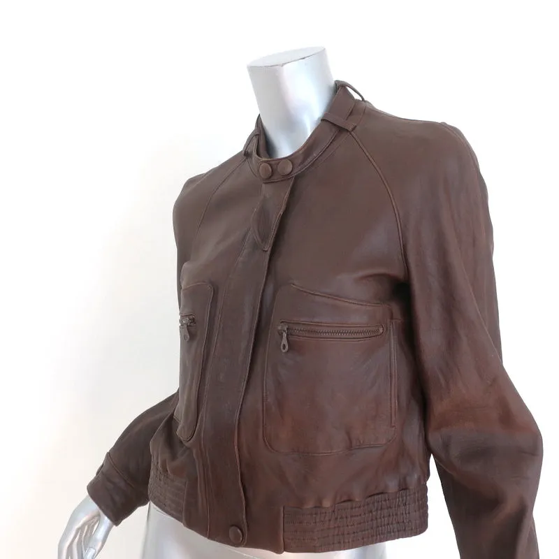 Chloe Leather Bomber Jacket Dark Brown Size 42