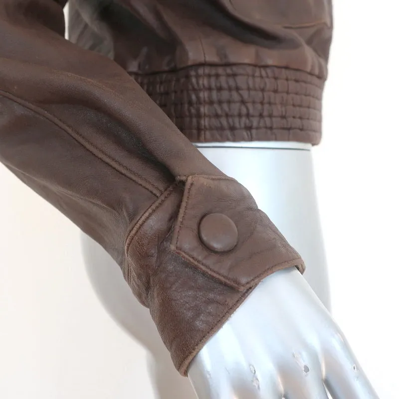 Chloe Leather Bomber Jacket Dark Brown Size 42
