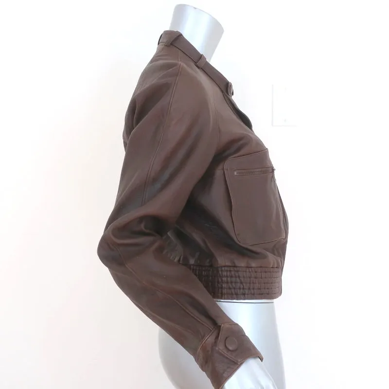 Chloe Leather Bomber Jacket Dark Brown Size 42